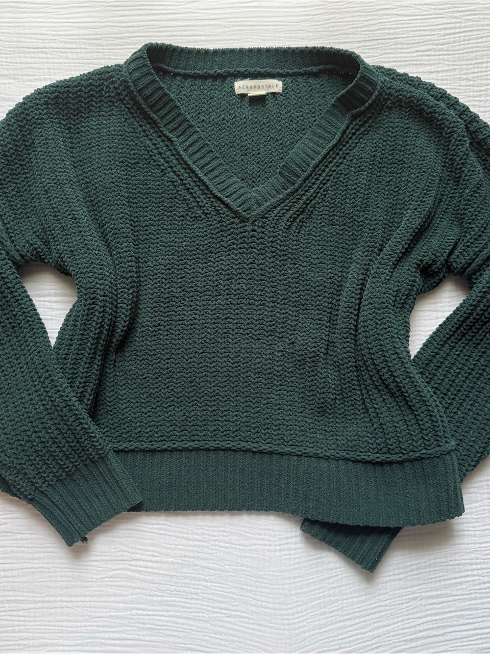 Aeropostale Dark Green V-Neck Chunky Knit Sweater